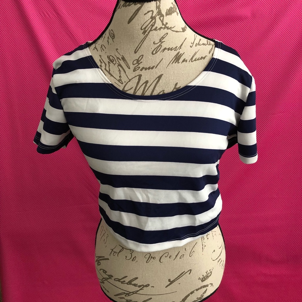 Gorgeous Navy Blue and White Crop Top